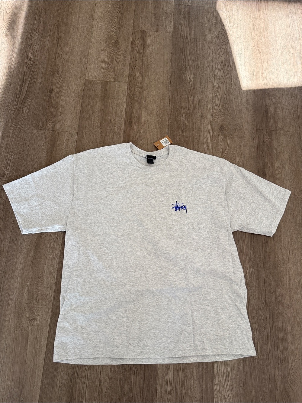 Stussy Heather Gray Short Sleeve Tee with Blue Logo